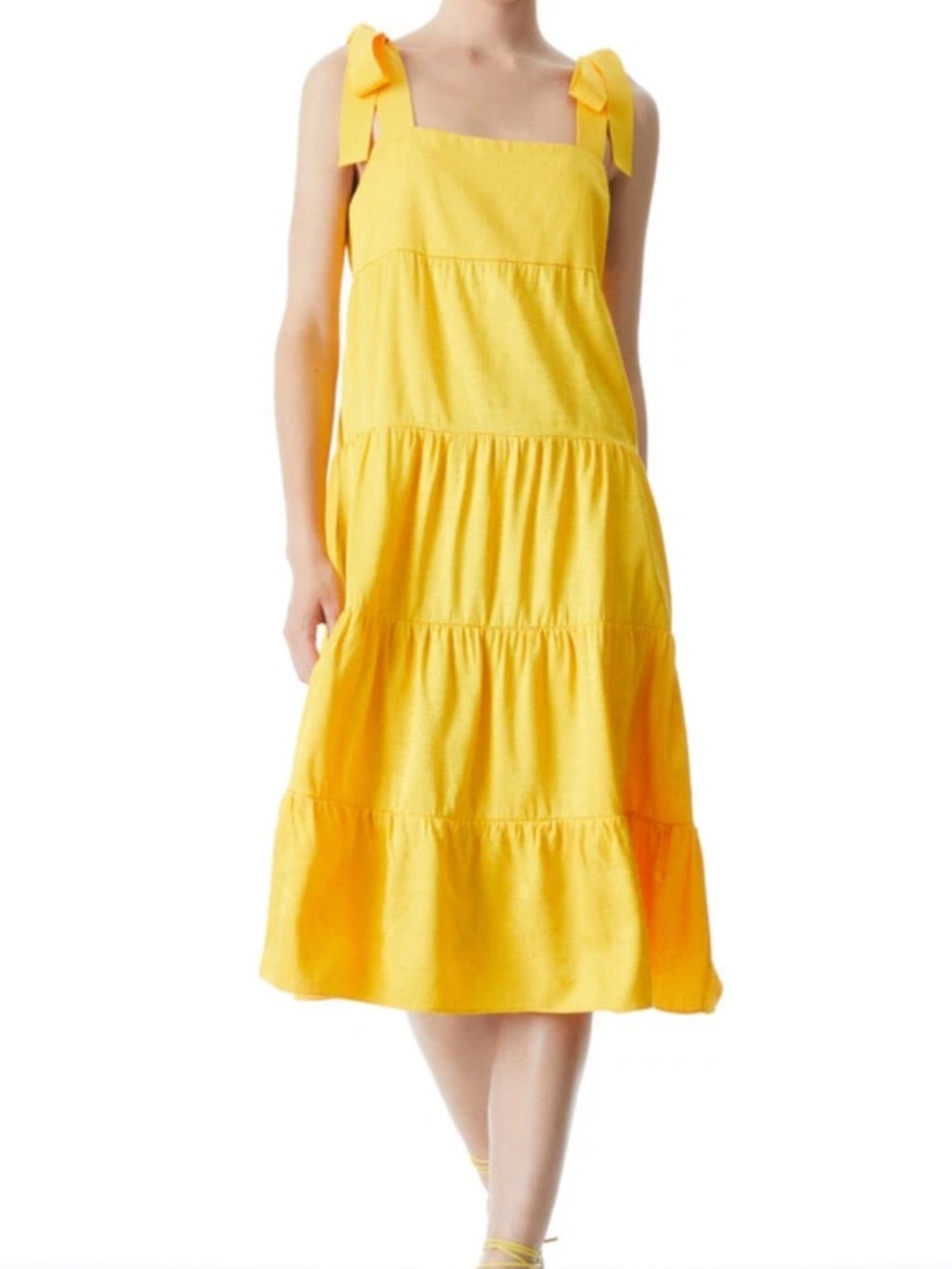 Alice + Olivia Cynthia Dress Size 10 Yellow Textured Midi Dress Worn Once